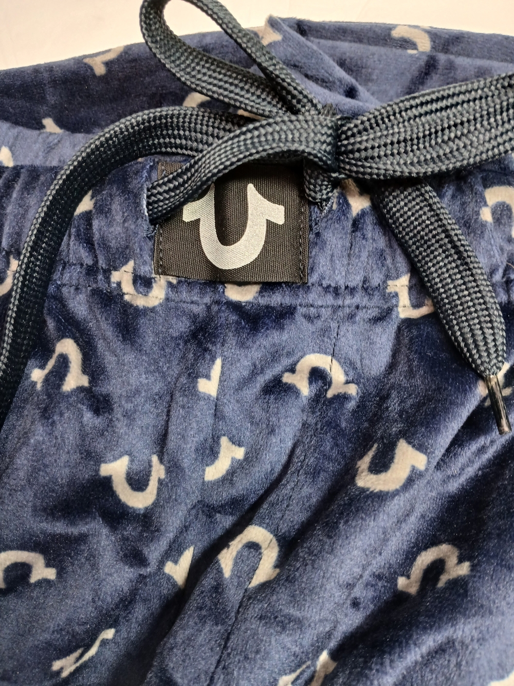 True Religion Men's Pajama Bottoms Navy Blue with Grey Logo Print - Picture 3 of 7
